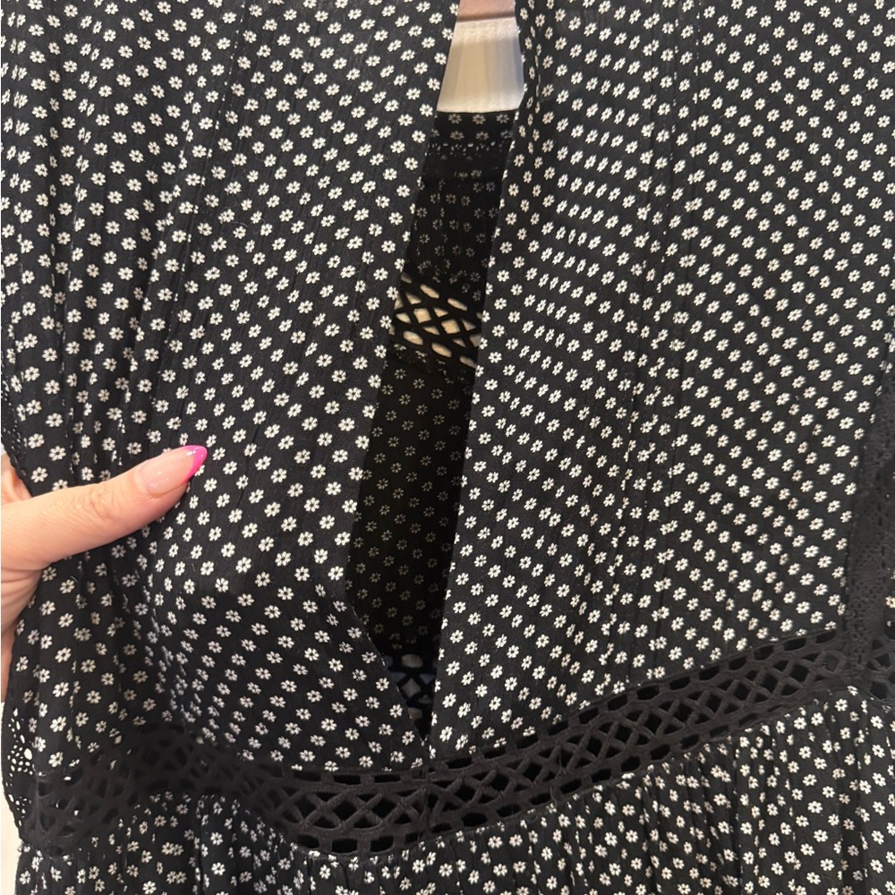 Free People Black & White Floral Dot Lace-Trim Midi Dress - Picture 4 of 11